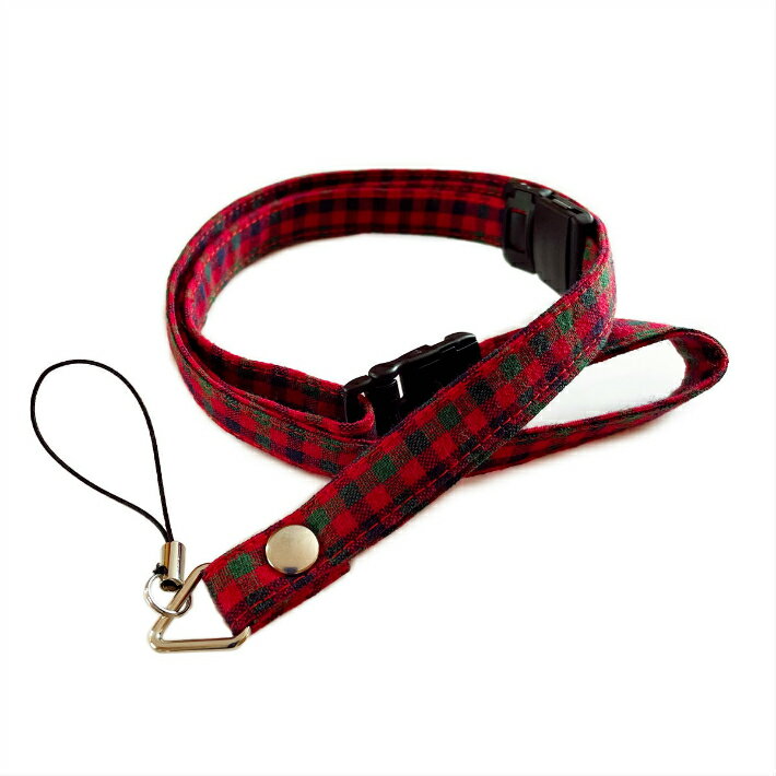 あんしんストラップ　＃タータンチェック(赤)　子供　キッズ　ネックストラップ　安全パーツ　長さ調節　キッズケータイ　マモリーノ　キッズフォン　みまもりケータイ　トイカメラ