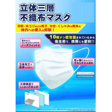 不織布マスク 10枚セット 立体3層構造 使い捨てマスク 在庫あり お一人様1点まで 【定形外郵便で発送・着指定不可・代引き不可】