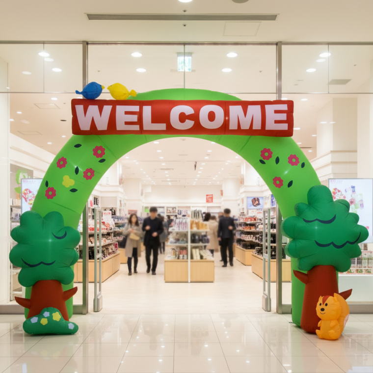 Rakuten - エアーディスプレイアーチ WELCOME フォレスト エアディスプレイ バルーンアーチ エアブロウ 店舗装飾 イベント装飾 エアバルーン アイキャッチ デコレーション 室内 友愛玩具 DL-1121