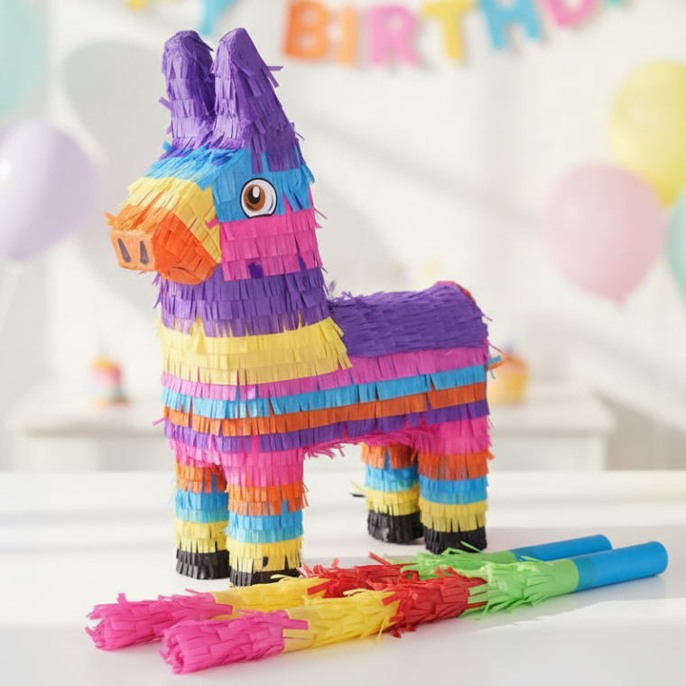 乐天商城 - ピニャータ ロバ ポニー くす玉 お菓子入れ 誕生日 パーティーゲーム バースデーパーティー メキシコ イベント サプライズ 子供会 室内遊び 飾り付け お祝い バスタースティック付き 友愛玩具 LF-0687D