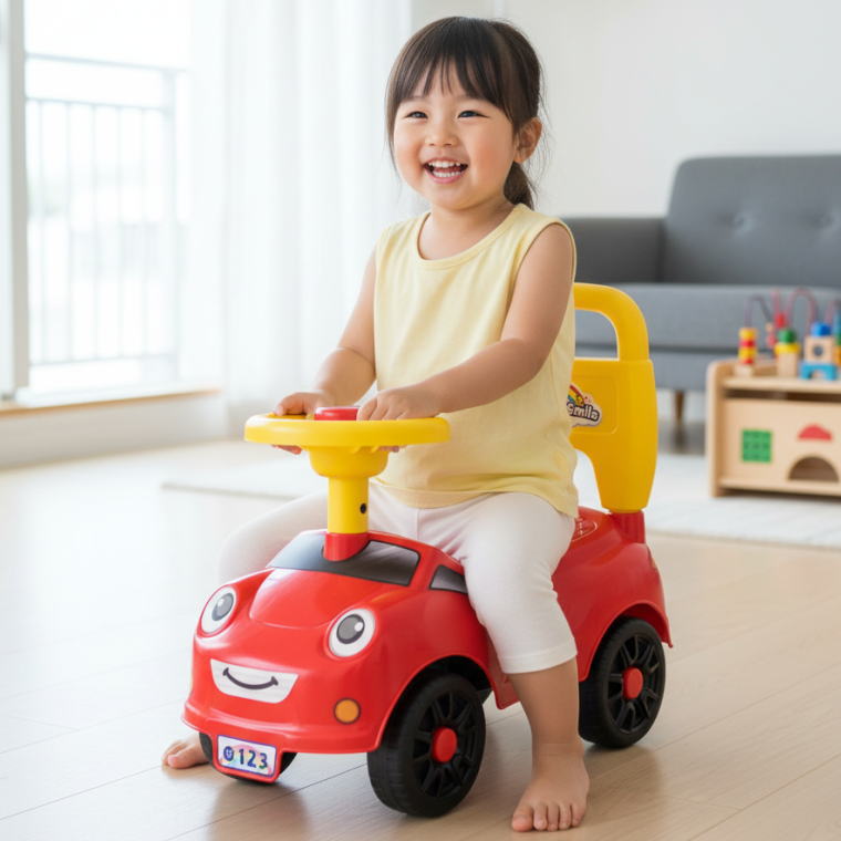 ハッピースマイル号 レッド 乗用玩具 足けり 乗り物 おもちゃ 室内 遊び 背もたれ付 クラクション 知育 運動 こども プレゼント 誕生日 ギフト 贈り物 友愛玩具 TY-60914RD