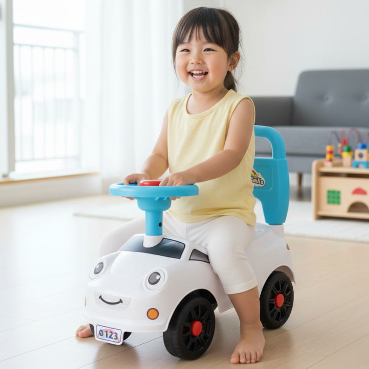 ハッピースマイル号 ホワイト 乗用玩具 足けり 乗り物 おもちゃ 室内 遊び 背もたれ付 クラクション 知育 運動 こども プレゼント 誕生日 ギフト 贈り物 友愛玩具 TY-60914WH