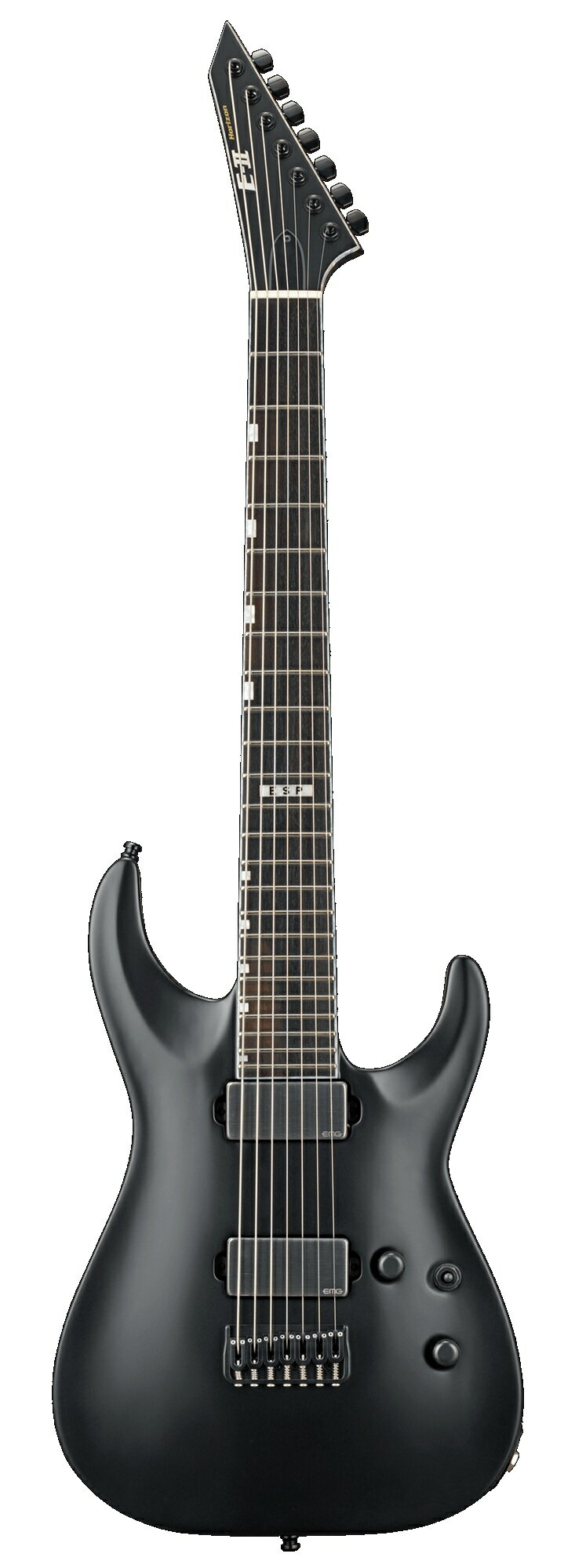 BODY：Alder NECK：Hard Maple 3P GRIP SHAPE：Thin U FINGERBOARD：Ebony, w/White Pearloid Binding RADIUS：305R SCALE：686mm NUT (WIDTH)：Bone (48mm) INLAY：Offset Block, 12th at ESP FRET：XJ, 24frets CONSTRUCTION：Neck-thru-body TUNER：GOTOH SG360-07 MG-T BRIDGE：Hipshot 7string Fixed .125 PICKUPS：(Neck) EMG 85-7H, (Bridge) EMG 81-7H PARTS COLOR：Black CONTROLS：Master Volume, Master Tone, Toggle PU Selector with：Gig Bag ※画像はサンプルです。杢目は一本一本異なります。色味は杢目によって異なります。 ※こちらの商品は受注生産の為、完成までお時間を頂きます。 ※ご予約商品につき、カード決済・ショッピングクレジット・お振込みにてお支払い決済後正式受注とさせていただきます。あらかじめご了承願います。