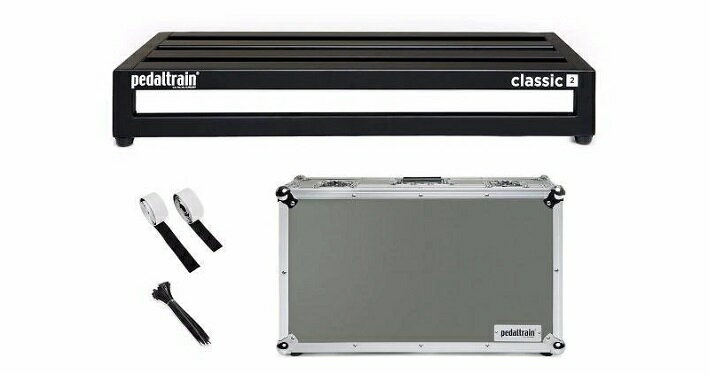 安心の耐久性…　それがPedaltrain Pedaltrainは、最高の強度と安定性を誇る、「すのこ型」ペダルボードの老舗です。 ■ハンドメイド 全ての製品は素材のカットから溶接、フィニッシュまでハンドメイドで仕上げられます。 Pedaltrain本社は音楽の街ナッシュビルにあり、現地のプロミュージシャンたちによってロードテストされています。 ■パーツによるトラブル回避 フレーム部分には可動パーツやネジも使用していないため、「使用していく内にフレームが歪んできた」「パーツが取れた（折れた）」と言ったトラブルも最小限に抑えられます。 ■フレーム素材 Aircraft-grade Aluminium（航空機グレードのアルミニウム）…　名前の通り、航空機に使用されている最高品質の素材です。 全てのPedaltrainラインナップが、Aircraft-grade Aluminiumで作られています。 ボードを持ち上げた瞬間、「硬いのに軽い」と思うでしょう。 しかし、そこから想像できない程の耐荷重と頑丈さを備え、過酷な運搬からライブまでしっかりサポートします。 ■保護クッション ツアーケース（ハードケース）の蓋の内側には凸凹のあるスポンジが敷き詰められ、あらゆるツマミ形状に対応すると同時に、移動中の衝撃でエフェクターたちが動いてしまわないようしっかりホールドします。 ■ツアーケース 「プロフェッショナル・ツアーケース」の名の通り、ハードなトランポにも対応できるよう強固にデザインされています。 全ての角には球体のコーナーが取り合付けられ、ケース本体への衝撃を抑えます。 高級なラックケースのような大型のハンドル＆ツイスト式のロックは共にケースの表面に収納できるようになっており、運搬中の接触による破損を予防します。 蓋の内側には凸凹のあるスポンジが敷き詰められ、あらゆるツマミ形状に対応すると同時に、移動中の衝撃でエフェクターたちが動いてしまわないようしっかりホールドします。 過去のハードケース・モデルと比べて、35%軽量化されたのも大きなポイントです。 Classic（クラシック）シリーズ 4段のレールで構成されたClassicシリーズは約31.7cmの奥行きで、大型のWAHペダルにも対応します。 傾斜を持たせることで背面部に高さ（最大約8cm）を出し、裏面に大型の電源ユニットを装着できます。さらに背面部に大きく空いたスリットから、電源ケーブルを出すことも可能です。 Pedaltrain創業時からある最も人気のシリーズは、改良を重ねて現在の形に進化しました。 Classic 2　製品概要 ・エフェクターを約14個搭載可能。 Classic 2ペダルボード　スペシフィケーション ・レーン数：4 ・傾斜あり ・寸法：61 cm x 31.7 cm x 8.9 cm ・重量：1420g 付属品 ・Classic 2ペダルボード ・プロフェッショナル・ツアーケース ・マジックテープ（約244cm） ・結束バンド ツアーケース　スペシフィケーション ・ツアーケース外寸：66 cm x 38.7 cm x 22.8 cm ・ツアーケース内寸：33 cm x 63.5 cm x 16.5 cm ・総重量（ボード込）：7420g ※メーカー在庫切れの際はお取り寄せにお時間を頂く場合がございます。 ※画像のエフェクターは商品に含まれません。