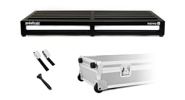 安心の耐久性…　それがPedaltrain Pedaltrainは、最高の強度と安定性を誇る、「すのこ型」ペダルボードの老舗です。 ■ハンドメイド 全ての製品は素材のカットから溶接、フィニッシュまでハンドメイドで仕上げられます。 Pedaltrain本社は音楽の街ナッシュビルにあり、現地のプロミュージシャンたちによってロードテストされています。 ■パーツによるトラブル回避 フレーム部分には可動パーツやネジも使用していないため、「使用していく内にフレームが歪んできた」「パーツが取れた（折れた）」と言ったトラブルも最小限に抑えられます。 ■フレーム素材 Aircraft-grade Aluminium（航空機グレードのアルミニウム）…　名前の通り、航空機に使用されている最高品質の素材です。 全てのPedaltrainラインナップが、Aircraft-grade Aluminiumで作られています。 ボードを持ち上げた瞬間、「硬いのに軽い」と思うでしょう。 しかし、そこから想像できない程の耐荷重と頑丈さを備え、過酷な運搬からライブまでしっかりサポートします。 ■保護クッション ツアーケース（ハードケース）の蓋の内側には凸凹のあるスポンジが敷き詰められ、あらゆるツマミ形状に対応すると同時に、移動中の衝撃でエフェクターたちが動いてしまわないようしっかりホールドします。 ■【車輪つきツアーケース】 「プロフェッショナル・ツアーケース」の名の通り、ハードなトランポにも対応できるよう強固にデザインされています。 全ての角には球体のコーナーが取り合付けられ、ケース本体への衝撃を抑えます。 高級なラックケースのような大型のハンドル＆ツイスト式のロックは共にケースの表面に収納できるようになっており、運搬中の接触による破損を予防します。 蓋の内側には凸凹のあるスポンジが敷き詰められ、あらゆるツマミ形状に対応すると同時に、移動中の衝撃でエフェクターたちが動いてしまわないようしっかりホールドします。 過去のハードケース・モデルと比べて、35%軽量化されたのも大きなポイントです。 Novo（ノヴォ）シリーズ 5段のレールで構成されたNovoシリーズは、Classicを基に昨今の需要に合わせてデザインされた最新シリーズです。スイッチャーを使用するプレイヤーにも最適なデザインとなっています。 一番奥の段のレール間隔を広げ、全体の奥行きを長くすることで、より大きな電源ユニットを装着しやすくしました。 PT-N32-TCWは車輪つきツアーケース付属モデルのため、Helix?（560 x 300 x 91）＋エクスプレッション＋コンパクトエフェクターなど大型で重量のあるシステムの運搬も快適にします。 Novo 32　製品概要 ・エフェクターを約22個搭載可能。 Novo 32ペダルボード　スペシフィケーション ・レーン数：5 ・傾斜あり ・寸法：81.2 cm x 36.8 cm x 8.9 cm ・重量：1460g 付属品 ・Novo 32ペダルボード ・プロフェッショナル・ツアーケース（車輪つき） ・マジックテープ（約406cm） ・結束バンド ツアーケース　スペシフィケーション ・ツアーケース外寸：93.9 cm x 45.7 cm x 24.1 cm ・ツアーケース内寸：83.8 cm x 38.1 cm x 16.5 cm ・総重量（ボード込）：7760g ※メーカー在庫切れの際はお取り寄せにお時間を頂く場合がございます。 ※画像のエフェクターは商品に含まれません。