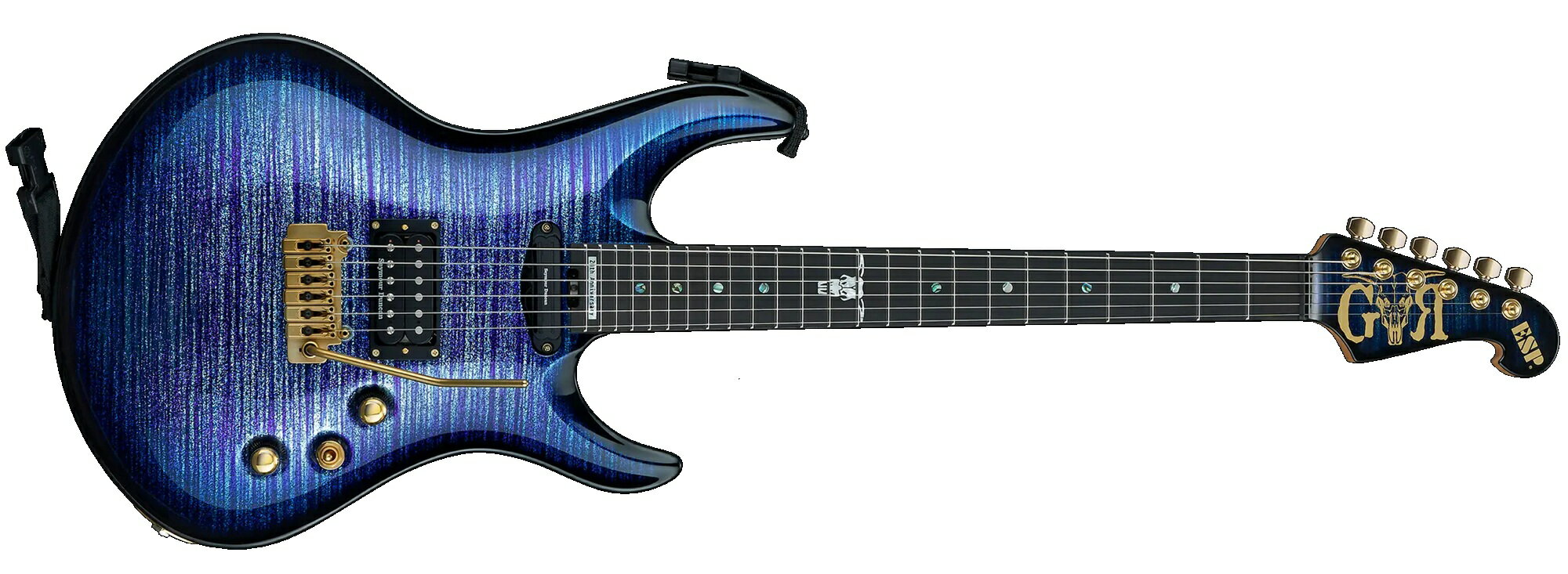 ロックユニットGRANRODEOの結成20周年を記念した、ESP RODEOholic -RODEO DOUBLE DECADES-を限定で発売します。 本モデルは、長年にわたりGRANRODEOのサウンドを支えてきたe-ZUKAのこだわりを凝縮し、原点であるシグネチュアモデルRODEOholicに立ち返りながら、20周年という節目にふさわしい特別仕様として製作されました。 ボディには、バランスの取れたトーンと優れたレスポンスを誇るアルダーを採用。程よい重量ながらも中音域に特長のあるサウンドで、ステージでもスタジオでも扱いやすいサウンドキャラクターを備えています。ネックはハードメイプル3ピース構造で高い剛性を確保し、指板にはタイトなアタックと滑らかな弾き心地をもたらすエボニーを採用。さらにステンレスフレットを搭載することで、長期間にわたり安定した演奏性とクリアなトーンを維持します。 ネックジョイントはボルトオン方式を採用し、T-5 Ultimate Accessによるスムーズなハイポジションアクセスを実現。ネックプレートは質量のあるブラス製で、豊かなサステインと低音域の厚みを加えています。ヘッド部はCTシステム タイプ3となっており適切な弦テンションを確保しています。 トップポジションマークはアバロンのドットインレイを基本とし、12フレットにはGRANRODEOのロゴマークにも使用されている牛の頭蓋骨モチーフを、24フレットには20th Anniversaryの文字プレートインレイを配置。アニバーサリーモデルにふさわしい特別な意匠を施しています。 サイドポジションマークには蓄光素材のLuminlayを採用し、暗転したステージでも優れた視認性を確保します。 ブリッジには、安定性と滑らかなアーミングで高い評価を得るWilkinson VS100Nを搭載。繊細なヴィブラートからアグレッシブなアーミングまで、幅広い奏法に対応します。 ピックアップはSeymour Duncan製を採用し、ネックポジションにシングルサイズ・ハムバッカーのSHR-1n、ブリッジポジションにパワフルなTB-14 Custom 5を搭載。立ち上がりの良いアタックと芯のあるドライブサウンドを両立しています。 シンプルなマスターボリューム、マスタートーン、ピックアップセレクターのコントロール構成で、直感的な操作が可能です。さらに、トーンノブを引き上げる事で両ピックアップがコイルスプリットとなり、シングルコイルモードに自在に切り替えることが可能です。 カラーリングには、20周年を象徴する新色ChaosBlue（カオス・ブルー）を採用。見る角度によって表情を変えるメタリックフレークが光を受け、ライブステージ上で圧倒的な存在感を放ちます。 認定証と本人が使用している同型のDiMarzior®製CLIPLOCK®ストラップが付属します。完全限定20本となります。 GRANRODEOデビュー20周年を記念して新しいギターを作っていただきました！ 10周年の時に作っていただいたのがRODEO DECADEでしたので20周年モデルもシンプルにRODEO DOUBLE DECADESと名付け、RODEO DECADEがECタイプだったのに対し今回は原点回帰でRODEOholicタイプにしました！ アームも付いているのでMetamorphosisの色違い的な感じで多彩なプレイが楽しめる最高のギターです！カラーも最高！弾きまくります！ -e-ZUKA/GRANRODEO ※完全限定20本となります。ご予約期間中に完売となった場合は、ご予約受付終了となります。 &lt;SPEC&gt; BODY: Alder (Thickness 50mm) NECK: Hard Maple 3P FINGERBOARD: Ebony INLAY: (Top) Abalone Dot, Cowskull at 12fret &amp; 20th Anniversary at 24fret, (Side) Luminlay SBM-23 SCALE: 648mm NUT: Carbon (43mm) FRET: Medium-SS, 24frets CONSTRUCTION: Bolt-on(T-5 Ultimete Access/Brass) TUNER: GOTOH SG360-07 MG-T BRIDGE: Wilkinson VS100N PICKUPS: (Neck) Seymour Duncan SCR-1n, (Bridge) Seymour Duncan TB-14 CONTROLS: Master Volume, Master Tone, (w/Coil Split), Mini Toggle PU Selector COLOR: ChaosBlue Cerificate, DiMarzio(R) CLIPLOCK(R) Strap Limited production of only 20 units until February 28, 2026 ※こちらの商品は受注生産の為、完成まで2年ほど制作期間を頂きます。お客様のためだけの一本をESPファクトリーにて製作いたします。 詳しい納期など、お気軽にお問合せください。 ※画像はサンプルです。 ※杢目は一本一本異なります。 ※色味は杢目によって異なります。 ※ご予約商品につき、カード決済・ショッピングクレジット・お振込みにてお支払い決済後正式受注とさせていただきます。あらかじめご了承願います。