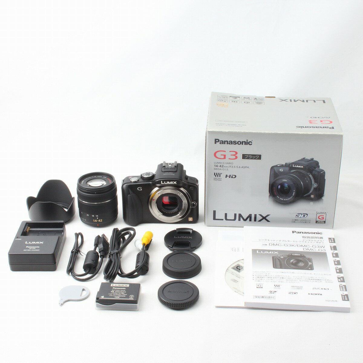 【中古】パナソニック Panasonic LUMIX DMC-G3K レンズキット エスプリブラック 付属品満載 元箱◇44106