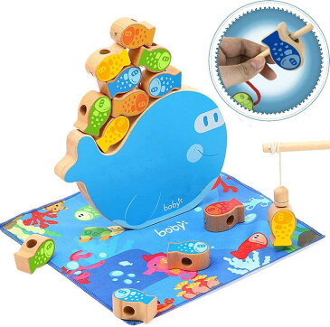 Esperanza(エスペランサ) 木製パズル 4IN1 木製おもちゃ ひもとおし 紐通しおもちゃ お釣り 魚遊び バランスゲーム パズル かわいい 魚おもちゃ ひもとおしおもちゃ マグネット式 釣りゲーム 男の子 女の子 カラフル クリスマス おもちゃ 誕生日 プレゼント(t-0001)