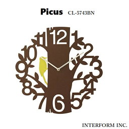 INTERFORM インターフォルム おしゃれ時計 Picus ピークス cl-5743bn壁掛け時計 かわいい 振り子時計 振り子 ウォールクロック 壁時計 北欧 ポップ ナチュラル レトロ リビング ダイニング 寝室 子供部屋 一人暮らし インテリア 鳥 黄色 オシャレ
