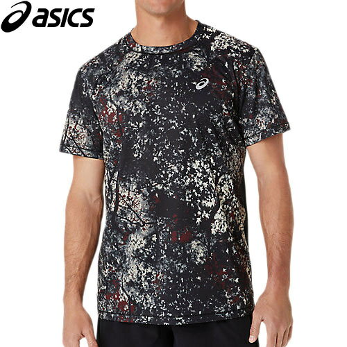 ★セールsale 20%OFF★ アシックス asics メンズ RUNNINGグラフィックプリントハンソデシャツ パフォーマンスブラック×レッド 2011C930 1