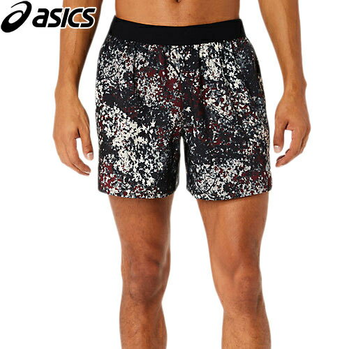 アシックス asics メンズ ランニングウェア パンツ RUNNINGグラフィックプリント5インチショーツ パフォーマンスブラック×レッド 2011C931 1