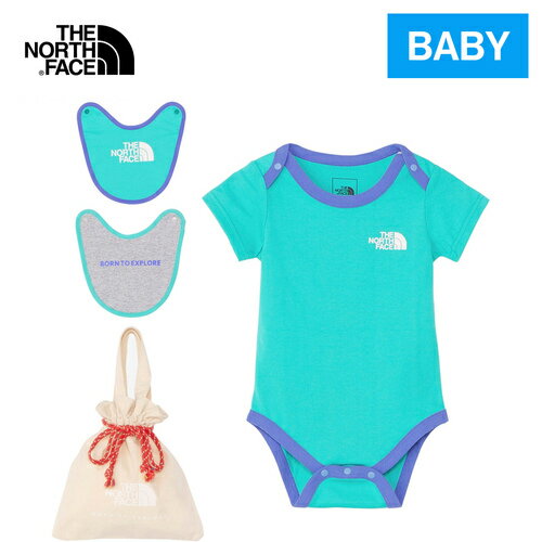 ザ・ノース・フェイス ノースフェイス ベビー ショートスリーブロンパースアンド2Pビブ B S/S Rompers&2P Bib ガイザーアクア NTB12354 GA