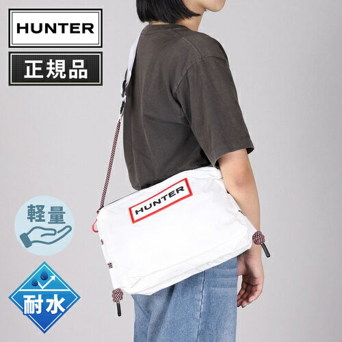 ☆オリジナルロゴラゲージタグプレゼント☆ ハンター HUNTER トラベル リップストップ リサイクル ナイロン サコッシュ travel ripstop sacoche ホワイト/レッドボックスロゴ UBC1515NRS WRL