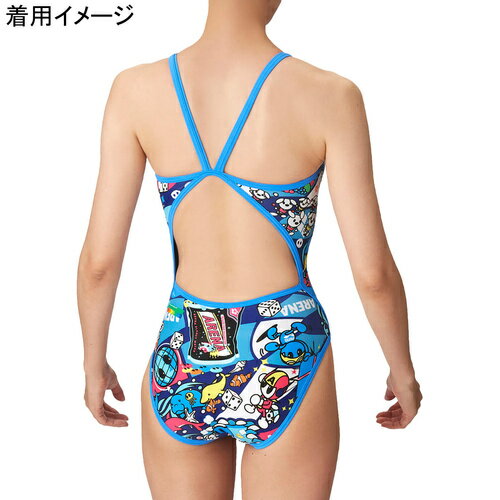 ★4/28〜5/6　ポイント5倍★クリアランス アリーナ arena レディース 水着 トレーニングワンピース オープンバック ネイビー×ブルー AS4FWM12W NVBL