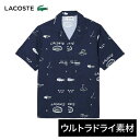 ★セールsale 18%OFF★ ラコステ LACOSTE メンズ ゴルフウェア ウルトラドライオープンネック総柄シャツ ネイビー CH7568 6DP