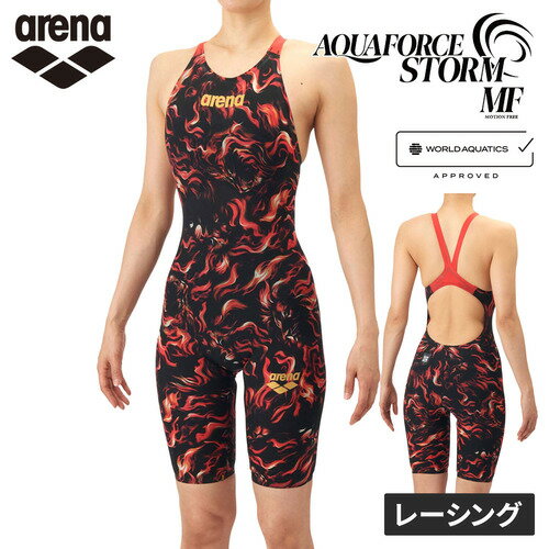 アリーナ arena レディース 競泳水着 レーシングワンピーススパッツ オープンバック・ハーフレッグ ブラック×レッド AS5FRCS2L BKRD