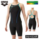 アリーナ arena レディース 競泳水着 トレーニングワンピーススパッツ オープンバック ハーフレッグ ブラック×ターコイズ SAR4101W BKTQ