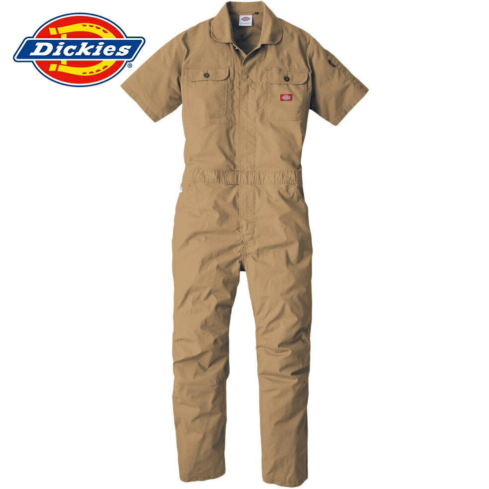 ディッキーズ Dickies メンズ レディース ストレッチCVC半袖ツナギ カーキ D-749