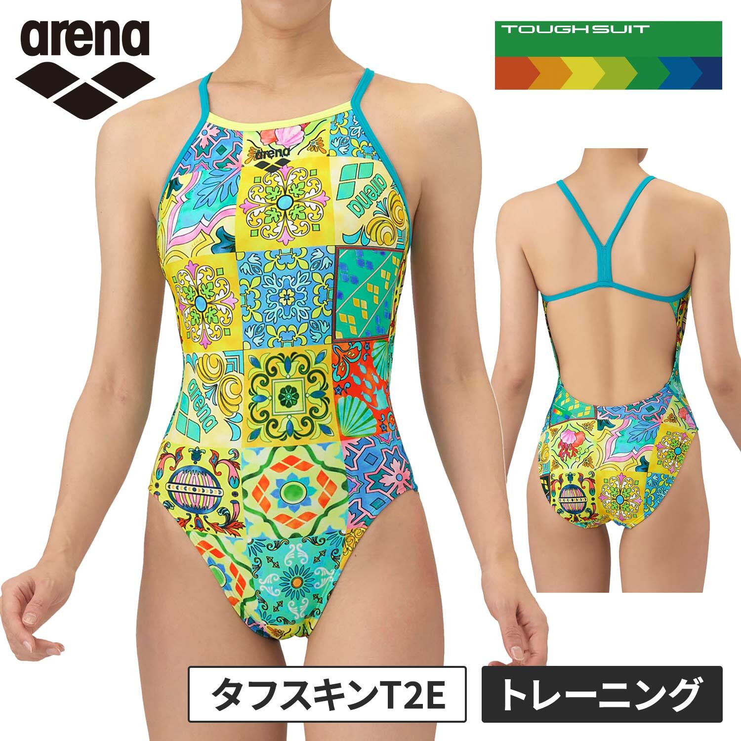 トレーニングカテゴリー「TOUGHSUITシリーズ」。大会に向けて練習を重ねる頻度が高いスイマーにオススメの練習用水着。環境に配慮したリサイクルポリエステル素材「タフスキンT2E」を使用し塩素に強く長持ち。シーズンテーマのFUSION COLORSの総柄ワンピースタイプ。シンガポールの多民族・多文化の共存と相互尊重によって生み出されたプラナカン文化をオマージュし、豊かな色彩が特徴的な人種や文化の交わりをカラフルな4配色で表現。プラナカン建築の装飾に用いられるプラナカンタイルと呼ばれる、花や果物、鳥などを多彩に色付けしたレリーフ調のタイルをモチーフに採用。プラナカンの伝統的な美しい模様を現代のスタイルとアリーナのロゴやチームライン、水と親和性のあるモチーフを融合させ、アリーナオリジナルの柄を作成。鮮やかな色合いと繊細なディティールが特徴で視覚的に豊かでありながらクラシックな雰囲気を表現。前身頃、後身頃共に黒の裏地付き。※この商品は縫製上、一点一点プリント柄の見え方に違いが生じますので予めご了承ください。※画面上と実物では多少色具合が異なって見える場合もございます。ご了承ください。素材ポリエステル複合繊維（ポリエステル）、ポリウレタン原産国中国サイズ（cm）SS：バスト75-79、ウエスト56-60、ヒップ83-87S：バスト78-82、ウエスト59-63、ヒップ86-90M：バスト81-85、ウエスト62-66、ヒップ89-93L：バスト84-88、ウエスト65-69、ヒップ92-96O：バスト87-91、ウエスト68-72、ヒップ95-99XO：バスト90-94、ウエスト71-75、ヒップ98-102管理code：79748785
