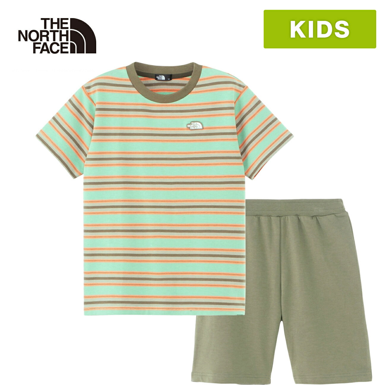 ザ・ノース・フェイス キッズ Tシャツ ショートスリーブボーダーテントティー＆ショート S/S Border Tent Tee ＆ Short タイムグリーン NTJ32436 TG THE NORTH FACE ノースフェイス