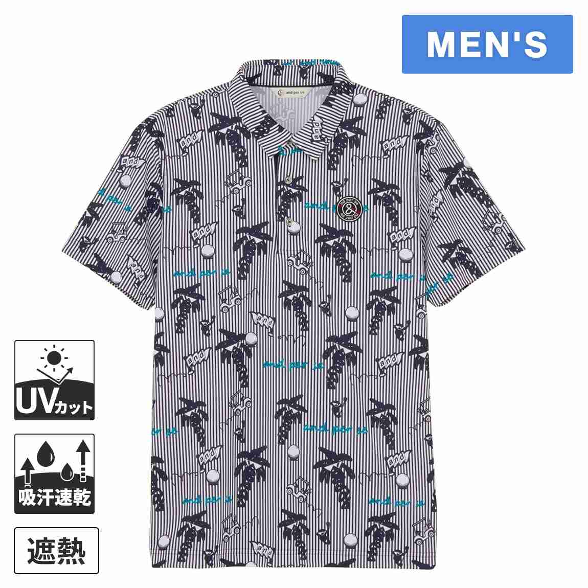 Sale 20-34% OFF and per se Men's Golf Wear Short-Sleeve Shirt Solcare Printed Short-Sleeve Polo Shirt Navy AMS9725X4 30
