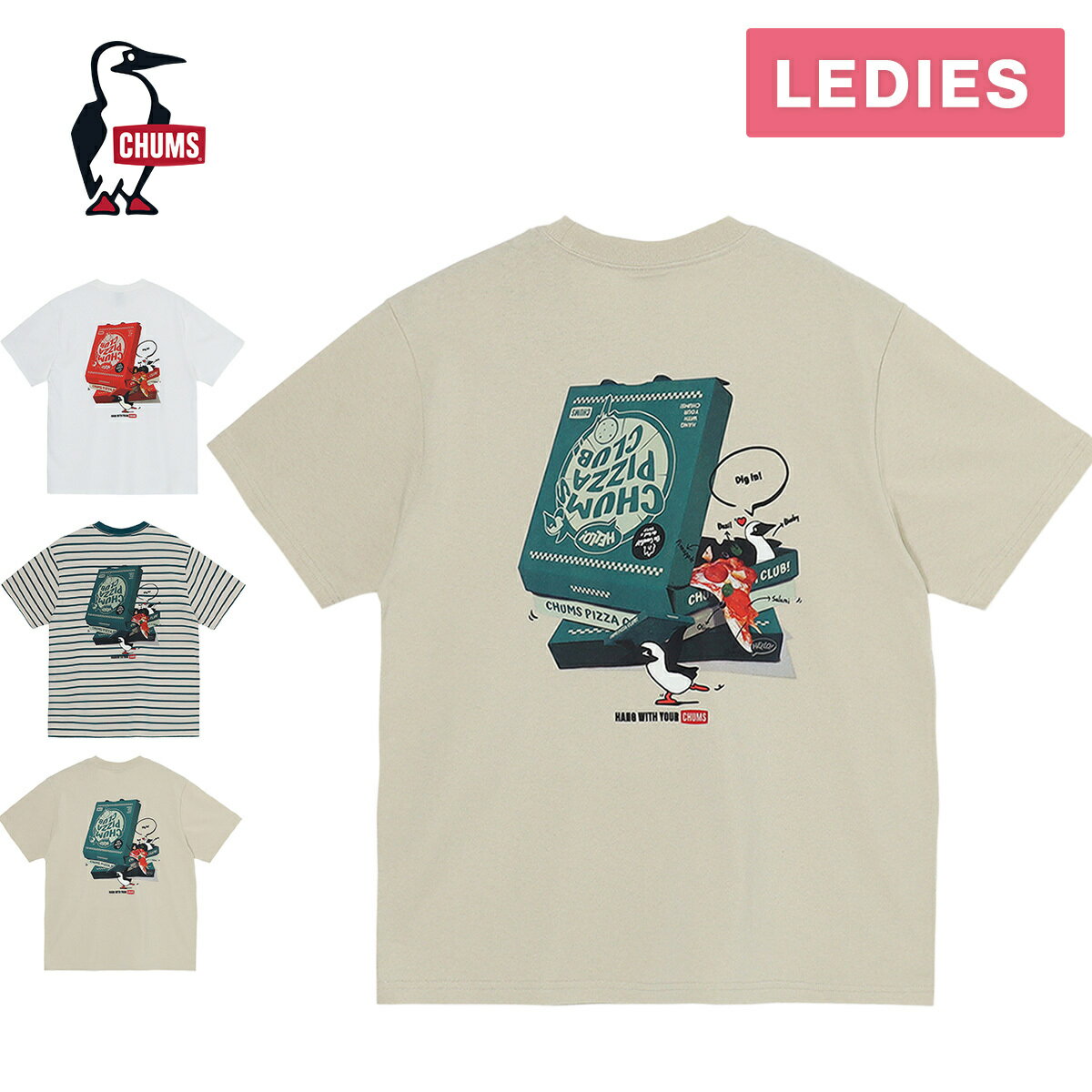 レディース 半袖Tシャツ チャムス ピザボックス Tシャツ CHUMS Pizza Box T-Shirt ...