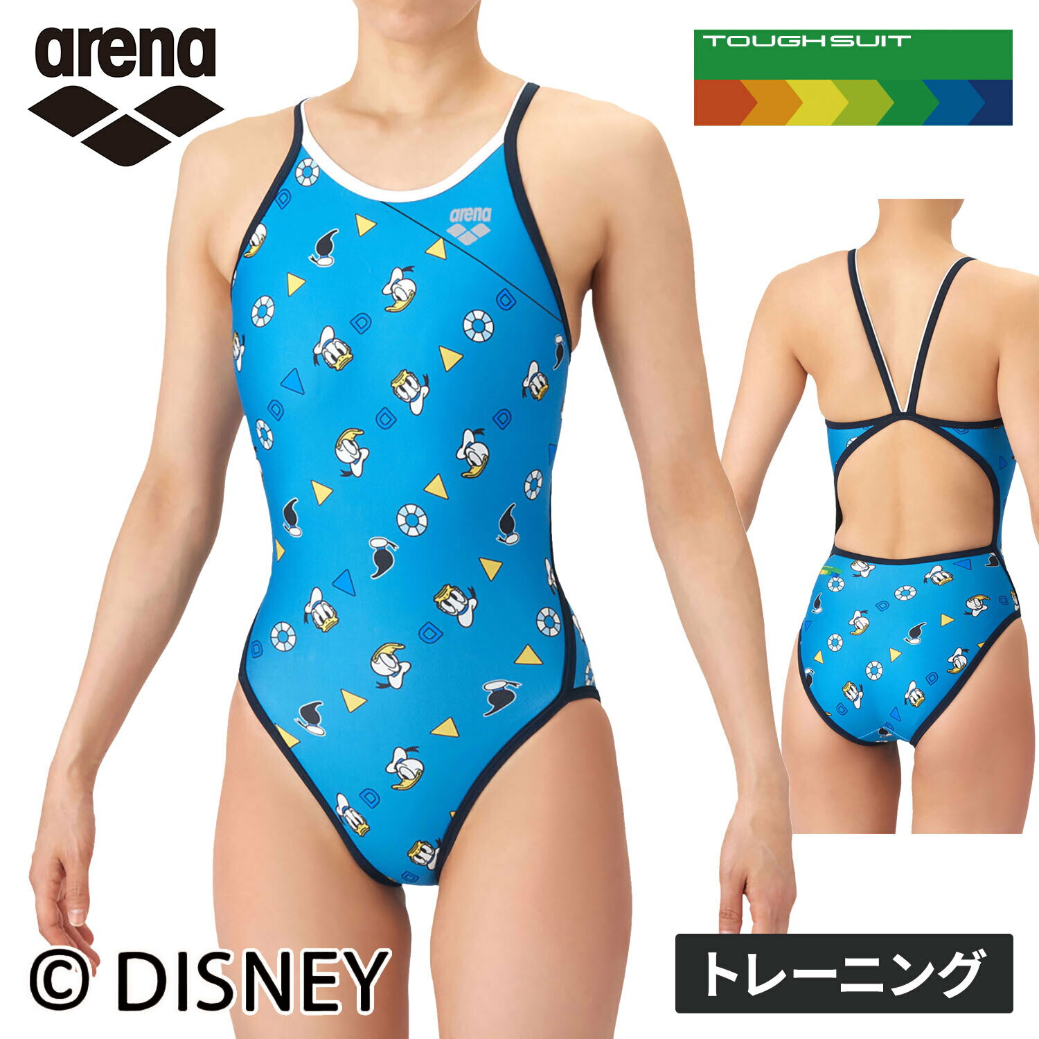 最大2,000円OFFクーポン 5/18〜5/26 ★セールsale 10〜25％OFF★ ★26年春夏新商品★ ☆オリジナルステッカープレゼント☆ アリーナ arena レディース 競泳水着 トレーニングワンピース ブルー×ネイビー AS6SWM51L BLNV ディズニー水着 ディズニ ハイレグ NB0518