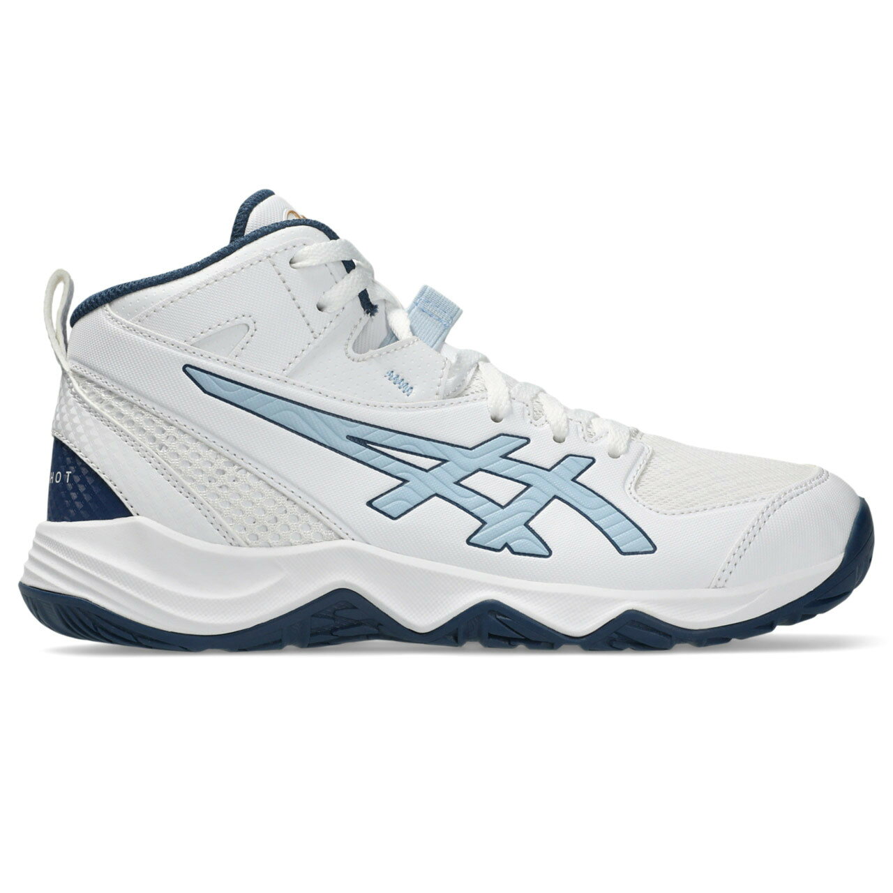 YOCABITO 楽天市場店のアシックス asics キッズ バスケットボールシューズ ダンクショット MB 10 DUNKSHOT MB 10 ホワイト/ソリッドエアー 1064A019 106｜アングル2