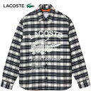 ラコステ キルティングジャケット メンズ ラコステ LACOSTE メンズ オーバーサイズプリントフランネルシャツジャケット ラップランド/ブラック CH4804L Z23