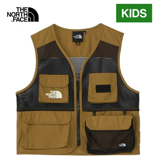 ★セールsale 17～25％OFF★ ザ・ノース・フェイス ノースフェイス キッズ アドベンチャーベスト Adventure Vest ユーティリティブラウン NPJ22324 UB ベスト 蓄光刺繍 リフレクトハイピング ポケット 多機能 男の子 女の子 ドットボタン 記名ラベル