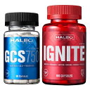 GCS750とイグナイトを組み合わせて日々のプログラムに。【ハレオ（HALEO） GCS750 90カプセル 06-00220】3つのエナジー成分がカーボローディング期の理想のボディメイクをサポート。GCS750は、摂取した炭水化物を筋肉にグリコーゲンとして貯蔵することでエネルギー、パワー、筋力のサイズアップをサポート。グルコースのデリバリーをコントロールすることで、炭水化物を余分に摂取した場合でも脂肪への変換を阻止します。【こんな方におすすめ】・減量中のスリート。・メンテナンス中またはカロリーアップ中のアスリート。・ナチュラルなパフォーマンスブースターを求めるアスリート。GCS750は、カーボローディング期を設ける炭水化物ダイエットに従って減量するアスリートの為に開発されたものですが、余分なエネルギーを摂取するバルクアップ中でもご利用いただけますし、引き締まったフィジークを維持したいアスリートにもオススメです。また、普段よりも多量の炭水化物を摂取する食事の直前も有効です。【おすすめタイミング】1日1〜3食、1食につき3カプセル程度を目安にお召し上がり下さい。炭水化物（糖質）を40g以上含むお食事の前や、トレーニング後の炭水化物（糖質）補給時に併せてご利用いただくことをオススメします。【ハレオ（HALEO） IGNITE（イグナイト） 06-00160】理想のカラダ作りに燃えるダイエッターのボディメイクをサポート。・理想のカラダづくりに燃えているダイエッターのために開発。・コレウスフォルスコリ、還元力が強いポリフェノールを多く含む緑茶エキス、ガラナ、カフェイン、ハーブエキスを配合。・快適なフィットネス環境づくりに。ダイエッターにとって運動や食事制限を上手に取り入れながらウエイトダウンを目指すことは共通目標だ。イグナイトは理想のカラダづくりに燃えているダイエッターのために開発された商品。インドで古くから民間伝承として使われてきた近年話題の成分コレウスフォルスコリ、還元力が強いポリフェノールを多く含む緑茶エキス、ガラナ、カフェイン、ハーブエキスを配合。ダイエット時は食事制限によってカラダに必要な栄養素が不足しがち。それによりカラダのリズムバランスが乱れ、思わぬ負担がカラダにかかることもしばしばだ。効率的なダイエットには運動はもちろん、食事制限の中でも十分な栄養補給が必要だ。イグナイトはまさに快適なフィットネス環境づくりに適したツールと言えるだろう。本製品は栄養補助食品認定の第三者機関であり、サプリメント業界において世界的リーダーである禁止薬物検査機関のBSCG（Banned Substances Control Group/禁止物質コントロールグループ）の禁止薬物検査を受けております。全てのHALEO・バルクスポーツ製品は品質管理基準に沿って日本国内で製造されております。【お召し上がり方】1日3食、1食につき2カプセル程度を目安に水などと一緒にそのままお召し上がりください。『指定成分等含有食品（コレウス・フォルスコリー） 』※指定成分等とは、食品衛生上の危害の発生を防止する見地から特別の注意を必要とする成分または物です。※体調に異変を感じた際は、速やかに摂取を中止し、医師に相談してください。加えて、体調に異変を感じた旨を表示された連絡先に連絡してください。※画面上と実物では多少色具合が異なって見える場合もございます。ご了承ください。GCS750 ［栄養成分表示/1食分3粒あたり］・エネルギー：4.2kcal・たんぱく質：0.2g・脂質：0.2g・炭水化物：0.4g・食塩相当量：0.02g・ガルシトリンHCA：416mg・アルファリポ酸：200mg・フェヌグリークエキス：134mg［原材料名］・ガルシニアカンボジアエキス・ゼラチン・アルファリポ酸・フェヌグリークエキス・デキストリン/結晶セルロース・着色料（二酸化チタン）［製造加工国］日本［容量］90カプセル/30回分IGNITE［栄養成分表示/2カプセルあたり］・エネルギー：2.9kcal・たんぱく質：0.4g・脂質：0.01g・炭水化物：0.3g・食塩相当量：0.001g［原材料名］・ゼラチン・マテエキス（マルトデキストリン、マテエキス）・ガラナエキス（マルトデキストリン、ガラナエキス）・ロディオラロゼアエキス・コレウスフォルスコリエキス（コレウスフォルスコリエキス、マルトデキストリン）/緑茶エキス・カフェイン・結晶セルロース・着色料（二酸化チタン、黄5、赤102、青1）［イグナイト フォーミュラプロフィール/2粒あたり］・緑茶エキス（EGCG含有量40％に標準化）：180mg・イエルバマテ：112mg・カフェインエキス（カフェイン98.5％に標準化）：100mg・ガラナ（カフェイン22％に標準化）：95mg・ロディオラロゼア：50mg・コレウスフォルスコリ（フォルスコリン40％に標準化）：42mg［1回分の摂取量］2カプセル［容量］180カプセル/90回分●広告文責：株式会社 YOCABITO●TEL：058-214-4586●製造販売元：株式会社ボディプラスインターナショナル●区分：日本・健康食品管理code：79768773