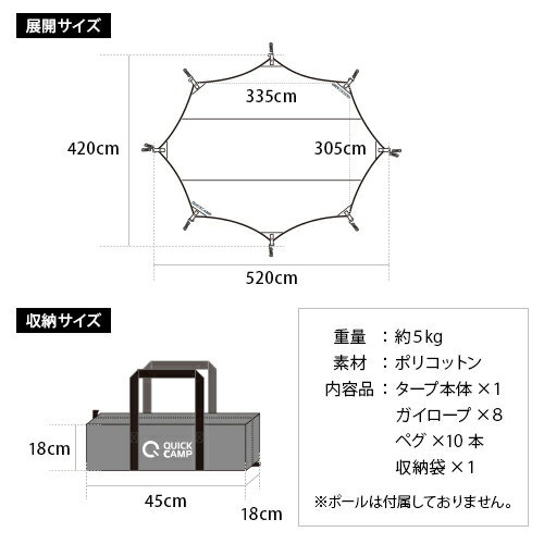 ★4日20時~!エントリー＆3点購入でP10倍★クイックキャンプ QUICKCAMP ポリコットン オクタタープ ネイビー QC-TCOT520 NV