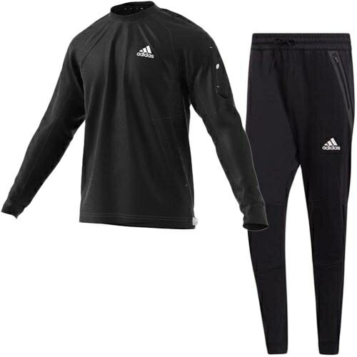 アディダス adidas クルースウェット ブラック DL499 HE9820 ＆ スウェットパンツ ブラック DC481 HE5038 上下セット