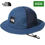 ザ・ノース・フェイス ノースフェイス キッズ 帽子 スクエアロゴメッシュハット Kids’ Square Logo Mesh Hat インディゴ NNJ02002 ID サンハット 日よけ ベビー帽子 こども ジュニア あご紐