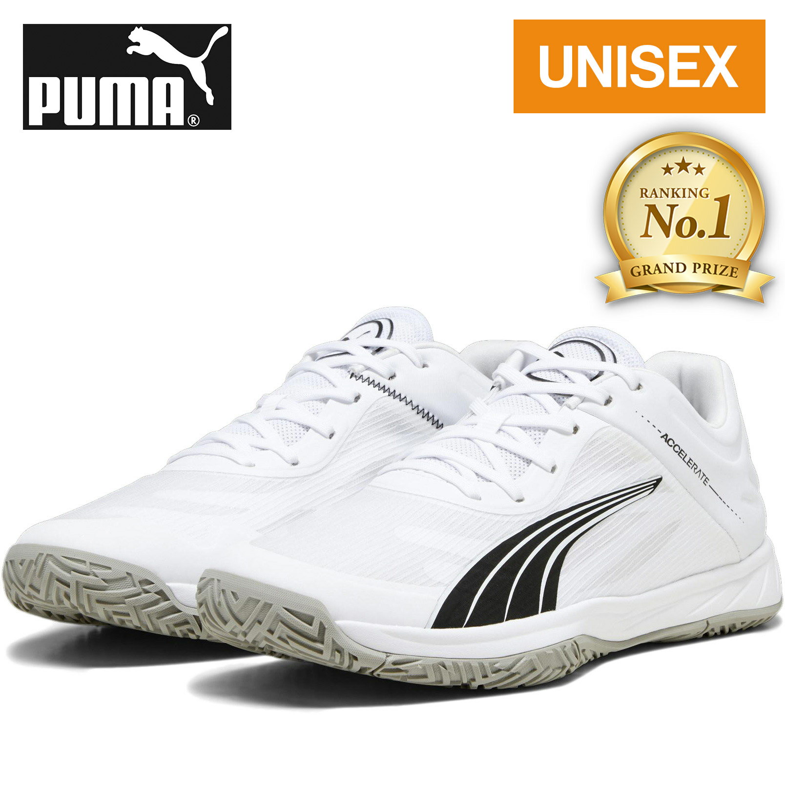 【楽天1位】 プーマ PUMA メンズ レディース ハンドボールシューズ アクセラレート ターボ ホワイト/ブラック/グレー 107340 02