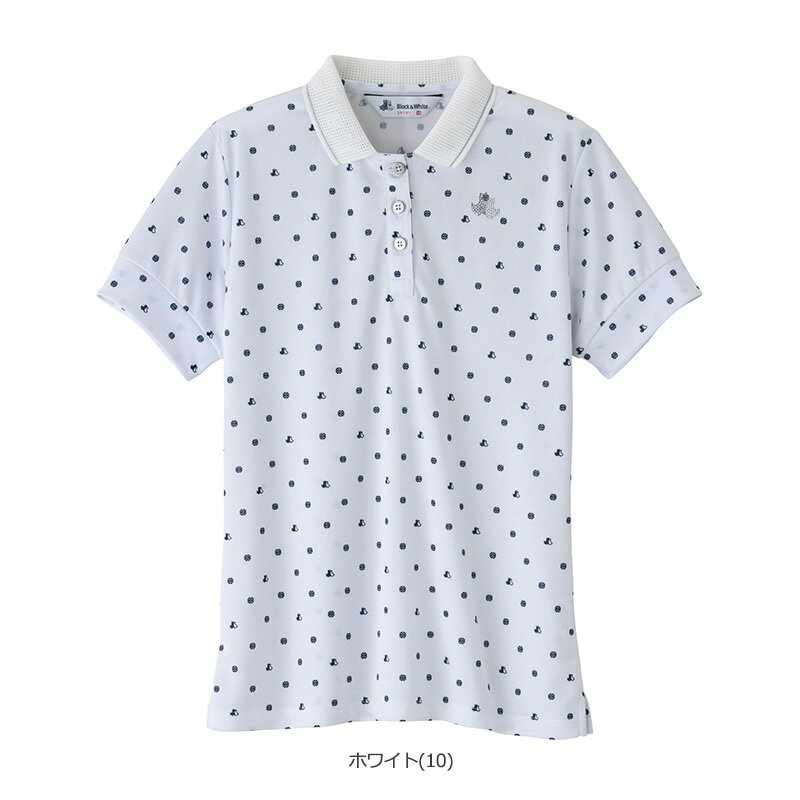 Black&White｜ブラック&ホワイト｜BLS9702YB｜レディース ゴルフウェア ポロシャツ 半袖 UVガード 春夏 吸汗速乾 ｜ミニテリアモノグラムシャツ（レディース）【新作2022年春夏】