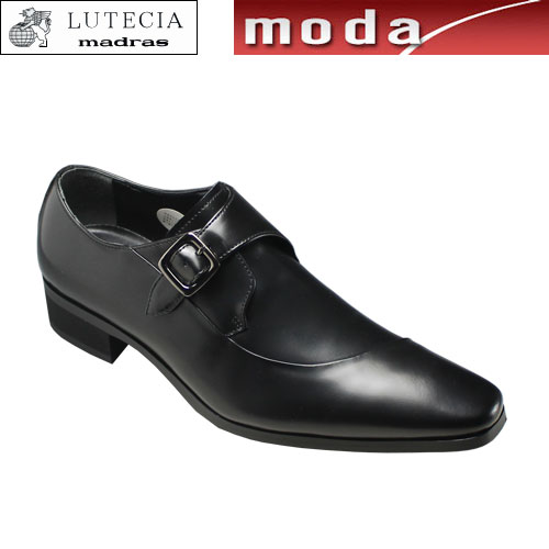 ルテシア マドラス ドレスシューズ クロコ型押し モンク 流れストレートチップ ポインテッドトゥ LU6507 ブラック LUTECIA madras メンズ 靴