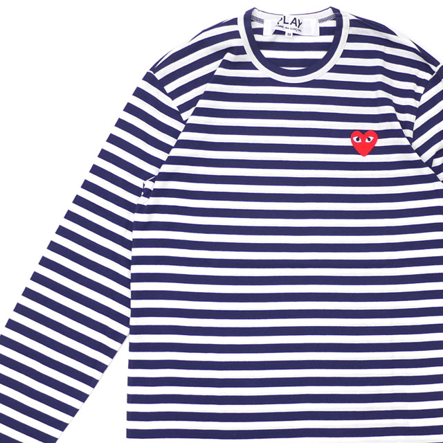 楽天essense【本物・正規品】 新品 プレイ コムデギャルソン PLAY COMME des GARCONS MENS BORDER RED HEART LS TEE 長袖Tシャツ WHITExNAVY ホワイト メンズ 202000229049