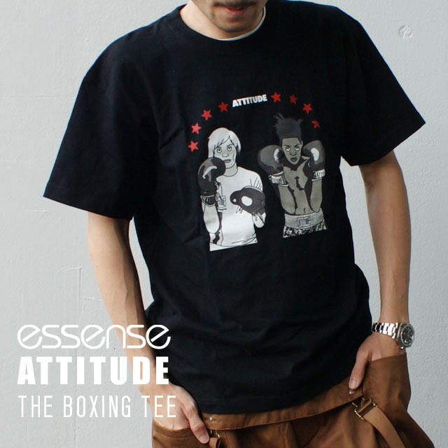 【本物・正規品】 新品 エッセンス essense x アティチュード ATTITUDE COLLABORATION THE BOXING TEE Tシャツ BLACK ブラック 黒 メンズ