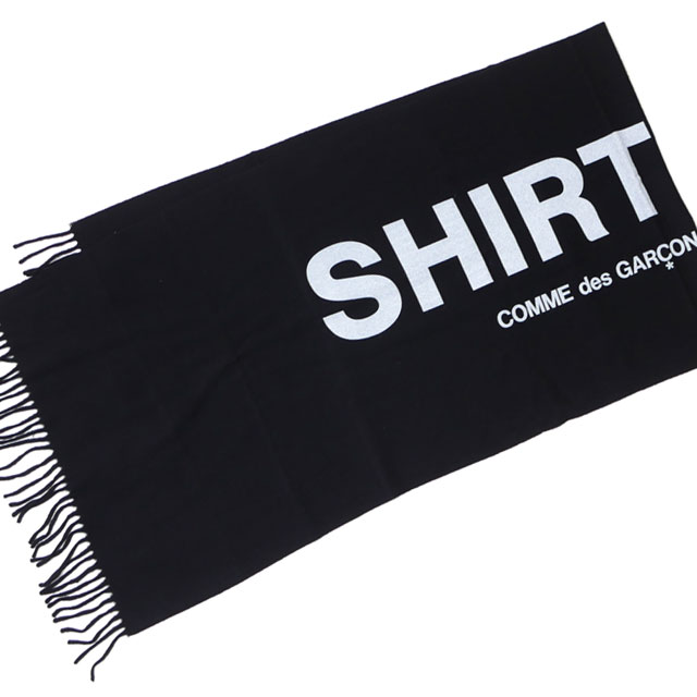 新品 コムデギャルソン シャツ COMME des GARCONS SHIRT wool cloth on logo print マフラー ストール BLACK ブラック 黒 メンズ レディース 39ショップ