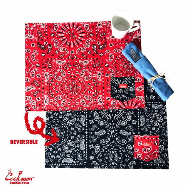 Cookman正規取扱店 【本物・正規品】 新品 クックマン Cookman Table Pocket Mat Reversible Paisley Red & Black テーブルポケットマット ランチョンマット レッド ブラック