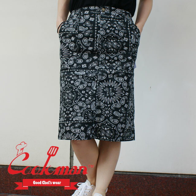 楽天essenseCookman正規取扱店 【本物・正規品】 新品 クックマン Cookman Baker's Skirt ベイカーズ スカート PAISLEY BLACK ペイズリー ブラック レディース