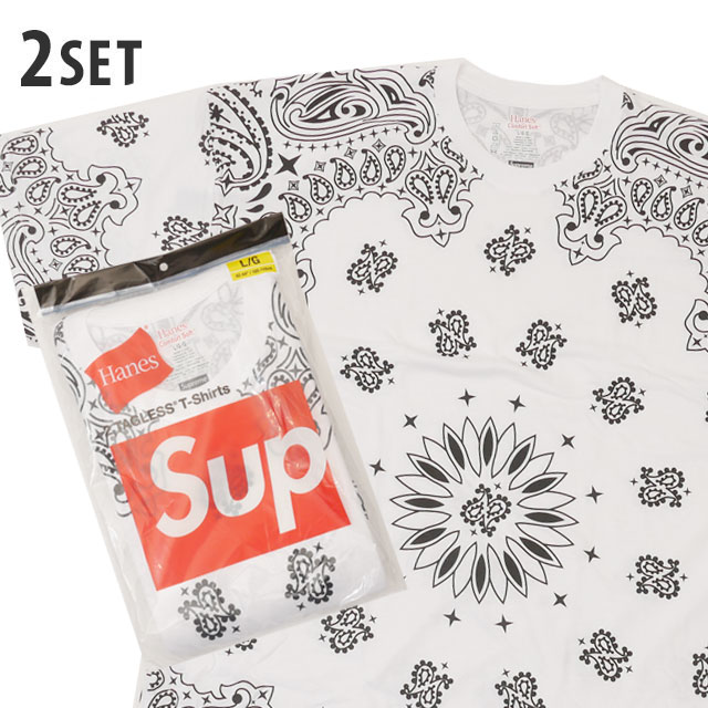 【本物・正規品】 新品 シュプリーム SUPREME x ヘインズ Hanes Bandana Tagless Tee 2-pack Tシャツ 2枚セット WHITE ホワイト 白 メンズ レディース