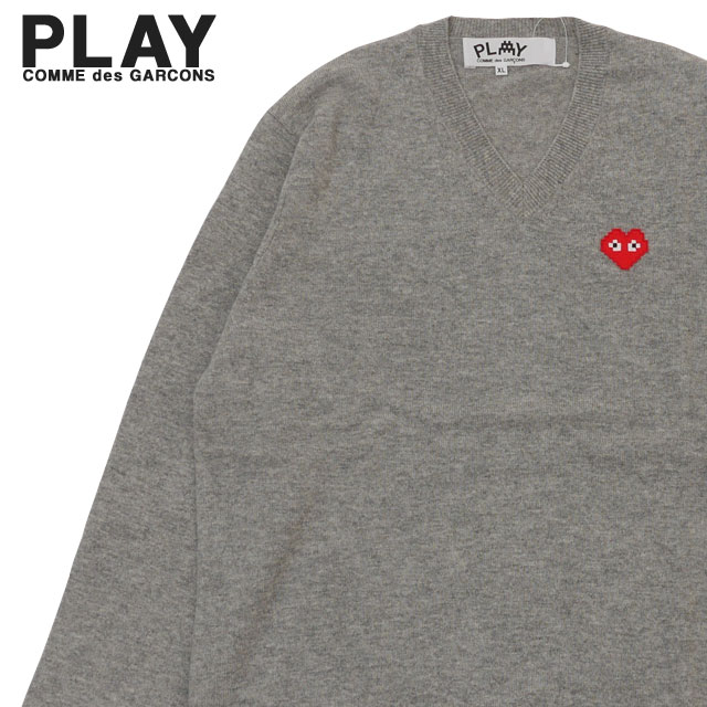 楽天essense【本物・正規品】 新品 プレイ コムデギャルソン PLAY COMME des GARCONS x インベーダー Invader V Neck Sweater ニット セーター GRAY グレー 灰色 メンズ レディース