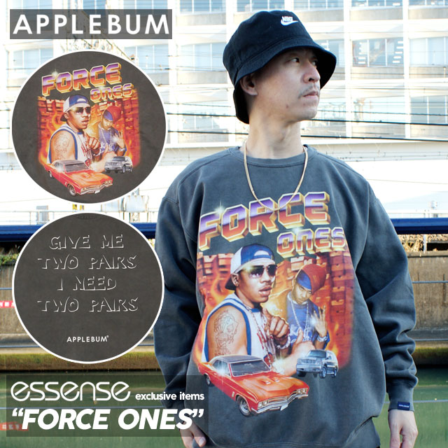  APPLEBUM正規取扱店  新品 アップルバム APPLEBUM essense別注 FORCE ONES Overdyed Crew Sweat クルースウェット VINTAGE BLACK ヴィンテージブラック 黒 メンズ