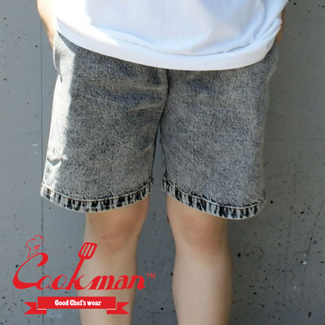 【本物・正規品】 新品 クックマン Cookman Chef Pants Short Snow Washed Denim Black シェフパンツ ショーツ ショートパンツ スノー ウォッシュド デニム ブラック メンズ レディース