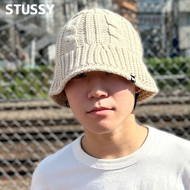 【大好評につき期間延長 数量限定特別価格】 新品 ステューシー STUSSY CABLE KNIT BUCKET HAT バケット ハット バケハ メンズ レディース 新作 スケート ストリート エイトボール ストックロゴ ストゥーシー スチューシー