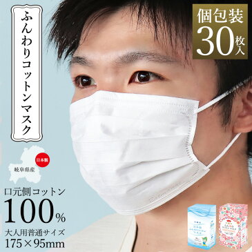 マスク 不織布 30枚入り 口元側 コットン 敏感肌 使い捨て 日本製 不織布マスク 個包装 大人用 普通サイズ ホワイト 白 箱付き レディース メンズ フィルター カケン 国産マスク オメガプリーツ ふんわり やわらか ミエストン 岐阜県産 エスト マナイ //メール便 送料無料