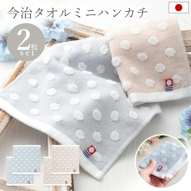 【1000円ポッキリ 送料無料】今治タオル ハンカチ 2枚組 2枚 セット ハンドタオル タオルハンカチ 綿100 日本製 ミニタオル コットン おしゃれ 水玉 ドット 可愛い 手拭き 薄手 コンパクト 小さめ 小さい かさばらない スリム セット ふんわり やわらかい 吸水性 //メール便