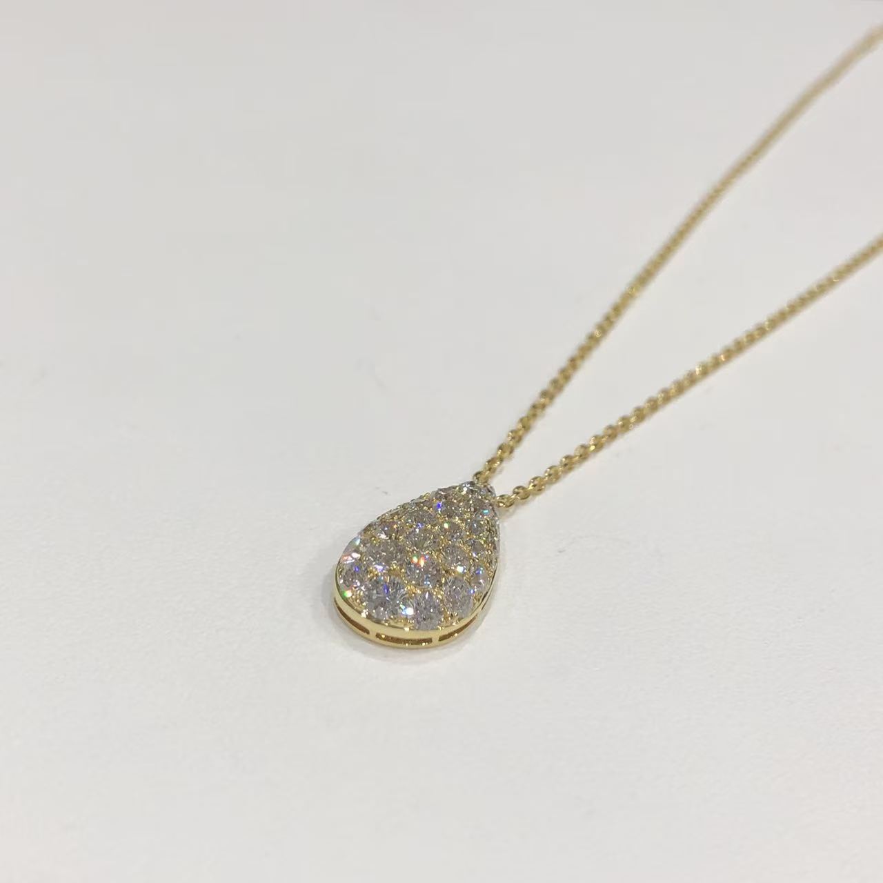 チャー CHAR ドロップ ネックレス K18YG ダイヤモンド パウェ 1.51ct 46cm レディース